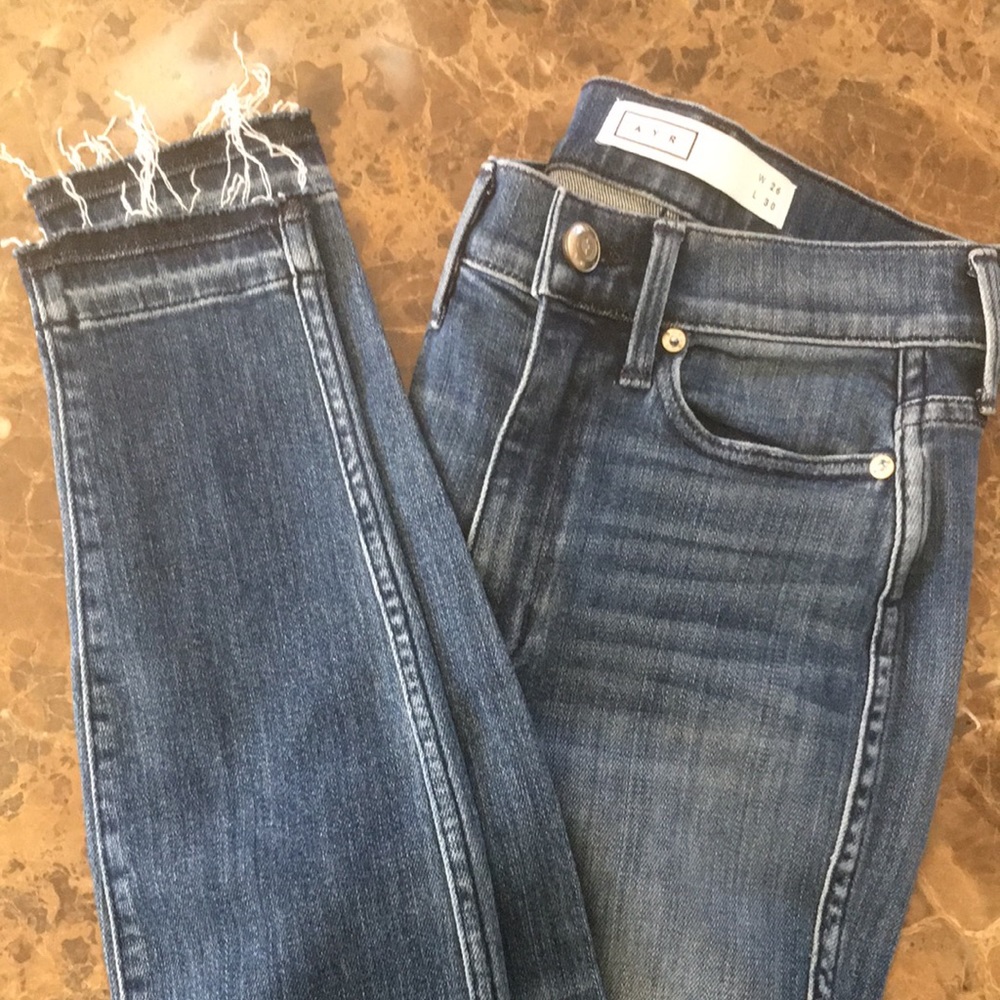 New AYR The Riser High Waist Raw Hem Skinny Jeans size W26 L30 Neon Jupiter